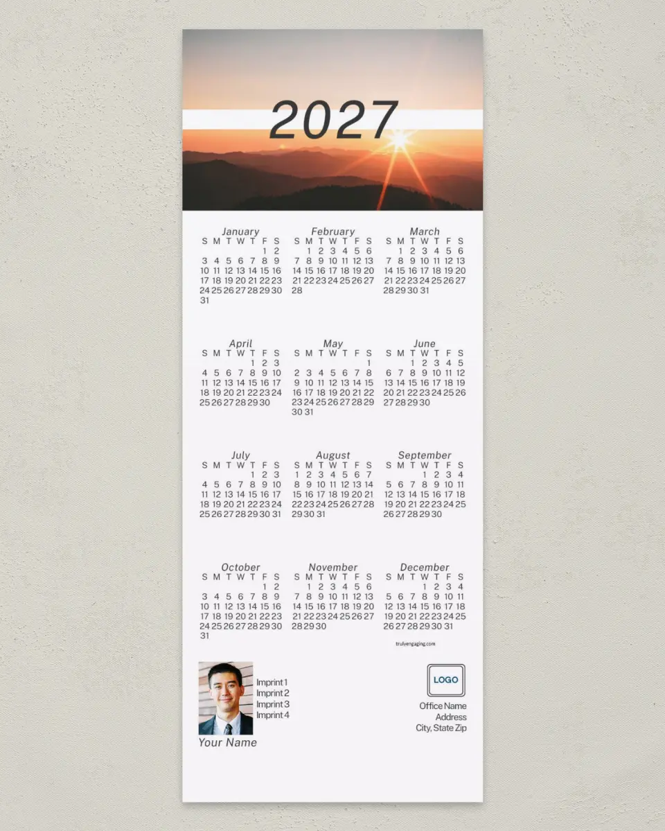 This is a 3½" x 9" Calendar MagnetCard called Rustic Sunrise printed in full color