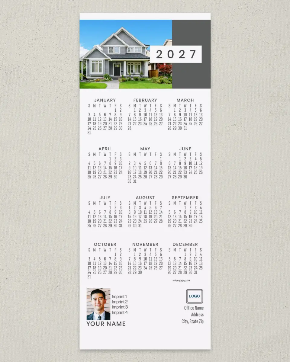 This is a 3½" x 9" Calendar MagnetCard called Suburban Charm printed in full color