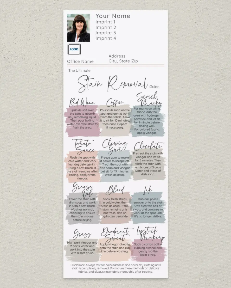 This is a 3½" x 9" Household Tip called Guide to Stains printed in full color