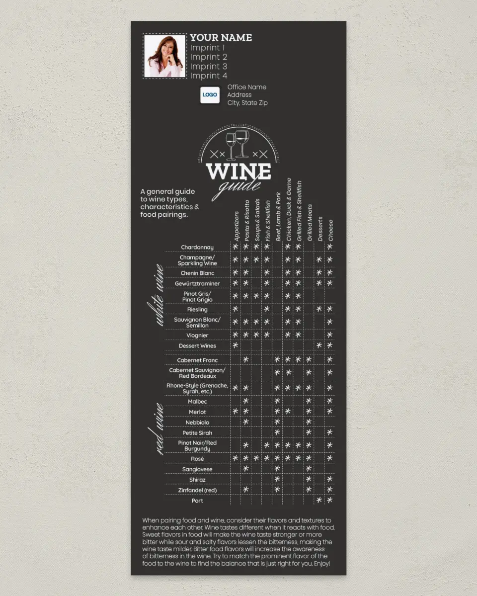 This is a 3½" x 9" Household Tip called Wine Guide Basics printed in full color