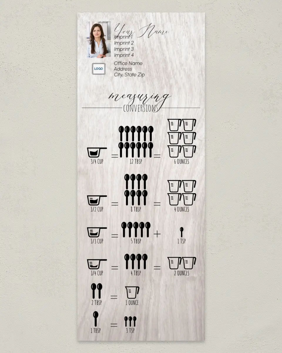 This is a 3½" x 9" Household Tip called Cups & Spoons Conversions printed in full color