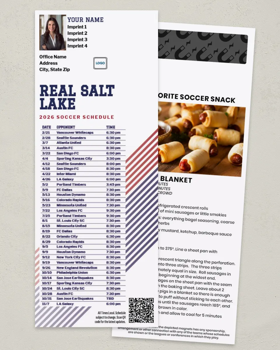 This is a 3½" x 9" Soccer Schedule MagnetCard called Real Salt Lake Soccer Schedule MagnetCards printed in full color