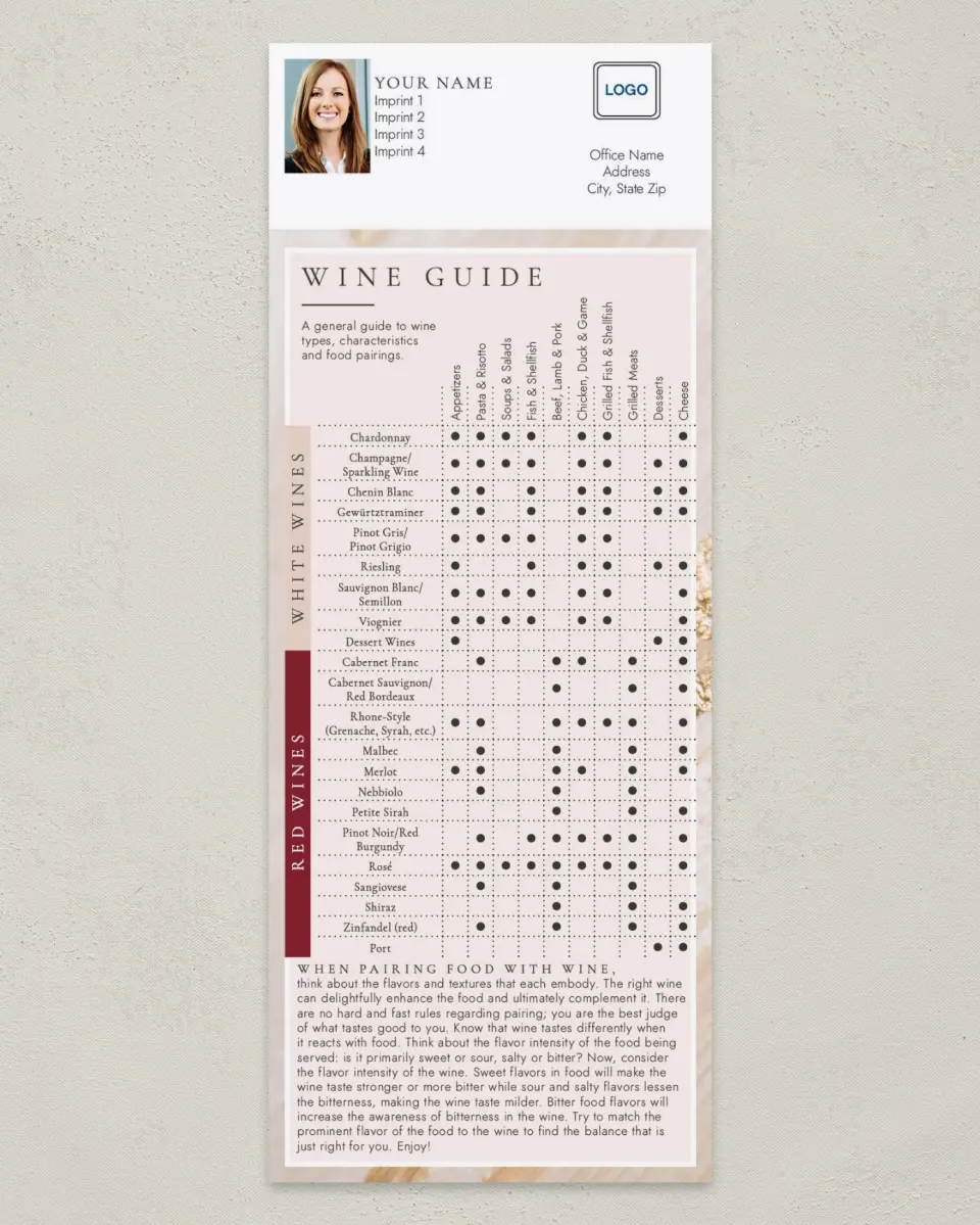 This is a 3½" x 9" Household Tip called Wine Guide printed in full color