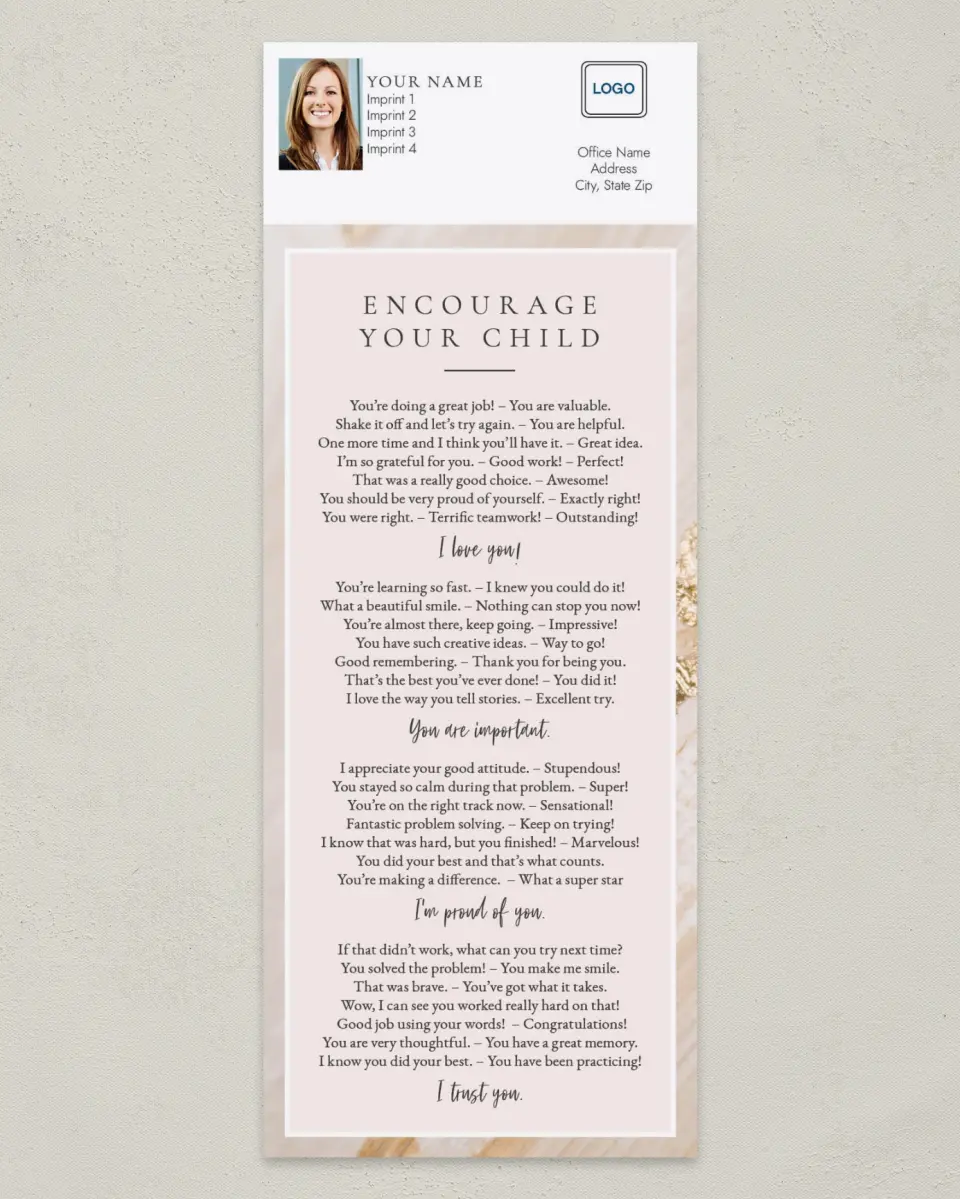 This is a 3½" x 9" Household Tip called Encourage Your Child printed in full color