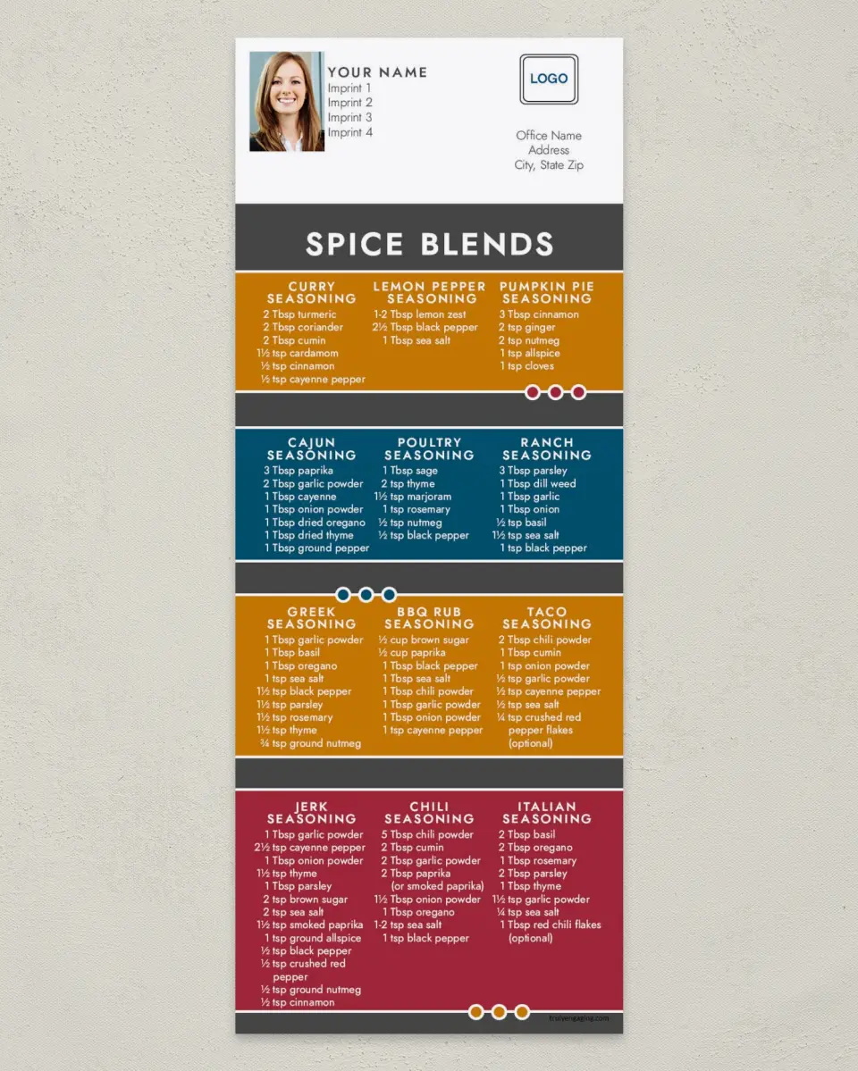 This is a 3½" x 9" Household Tip called Spice Blends printed in full color