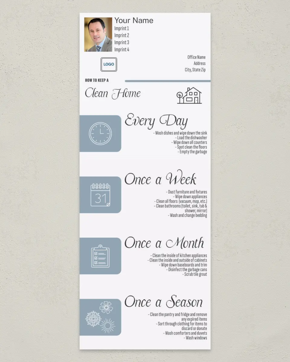 This is a 3½" x 9" Household Tip called How to Keep a Clean Home printed in full color