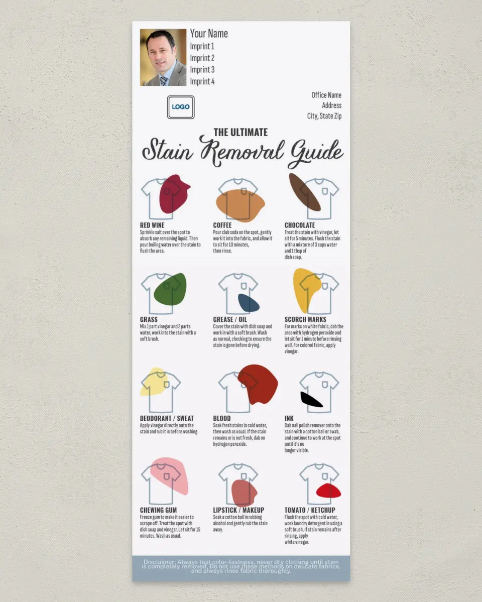 This is a 3½" x 9" Household Tip called Stain Guide printed in full color