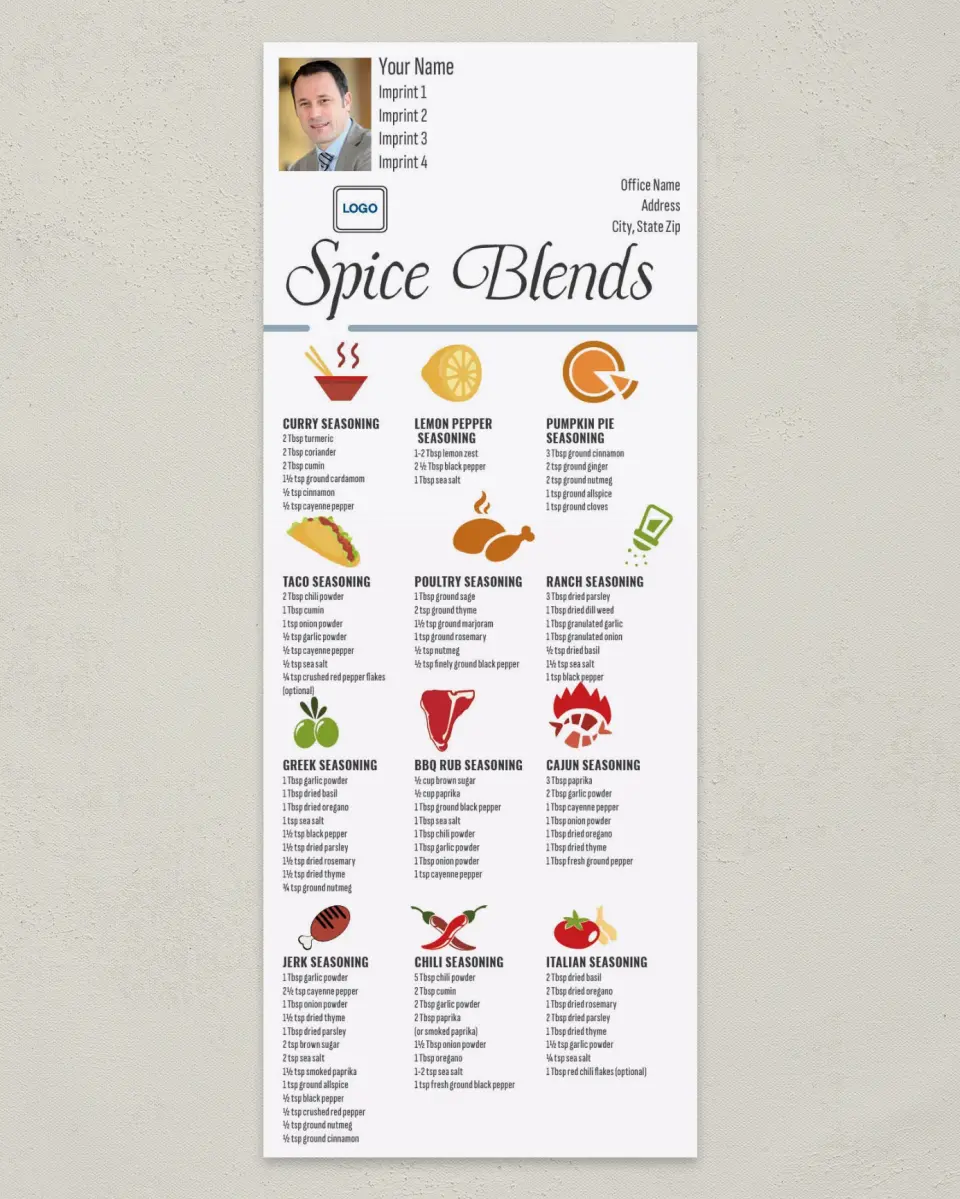 This is a 3½" x 9" Household Tip called Spice Blends printed in full color