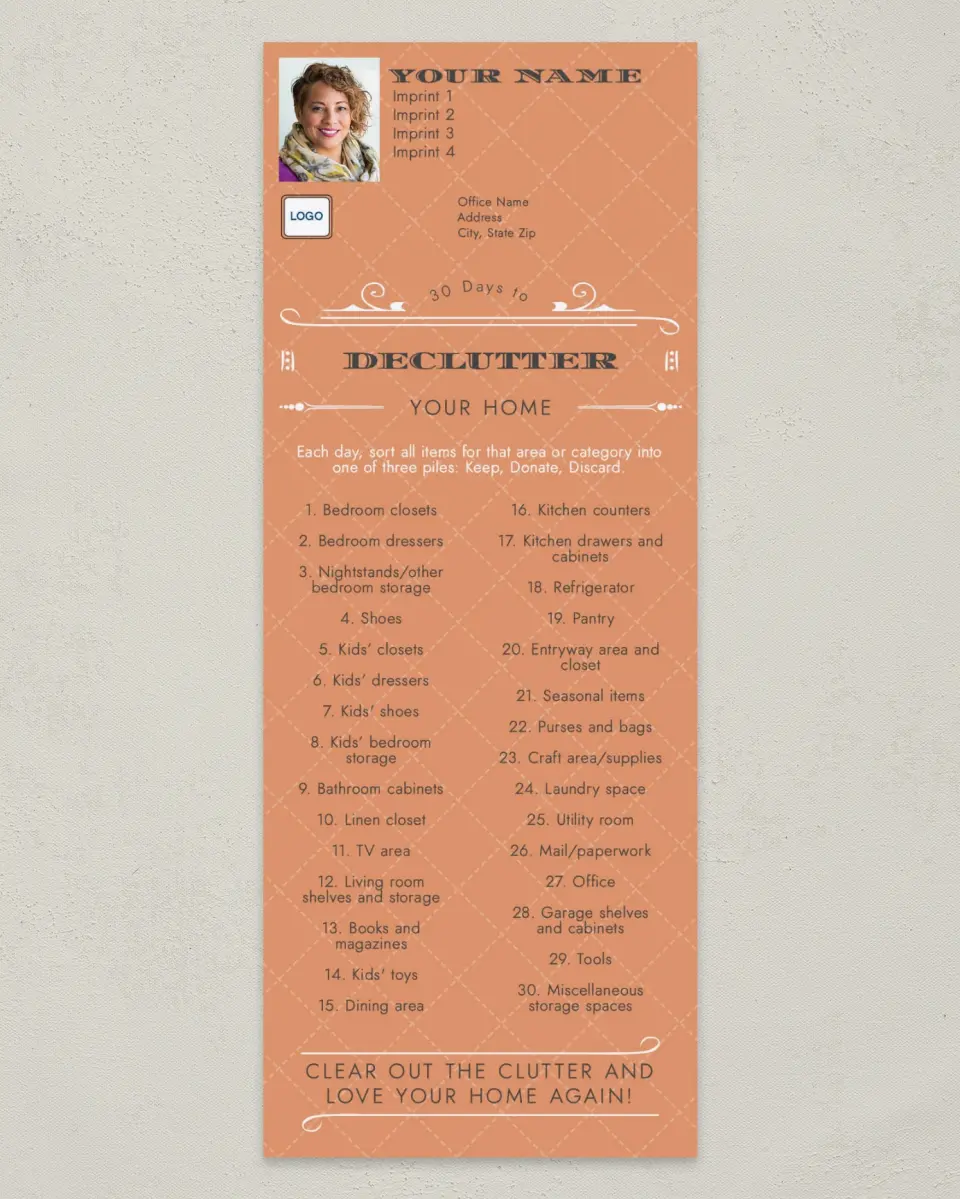 This is a 3½" x 9" Household Tip called Clutter Free printed in full color