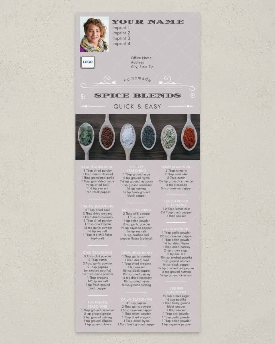 This is a 3½" x 9" Household Tip called Spice Blends printed in full color