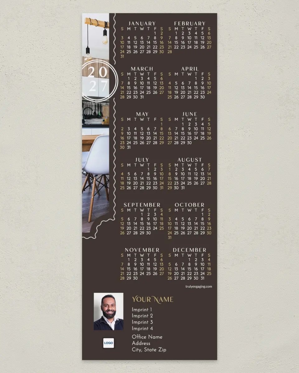 This is a 3½" x 9" Calendar MagnetCard called Stamped Year printed in full color