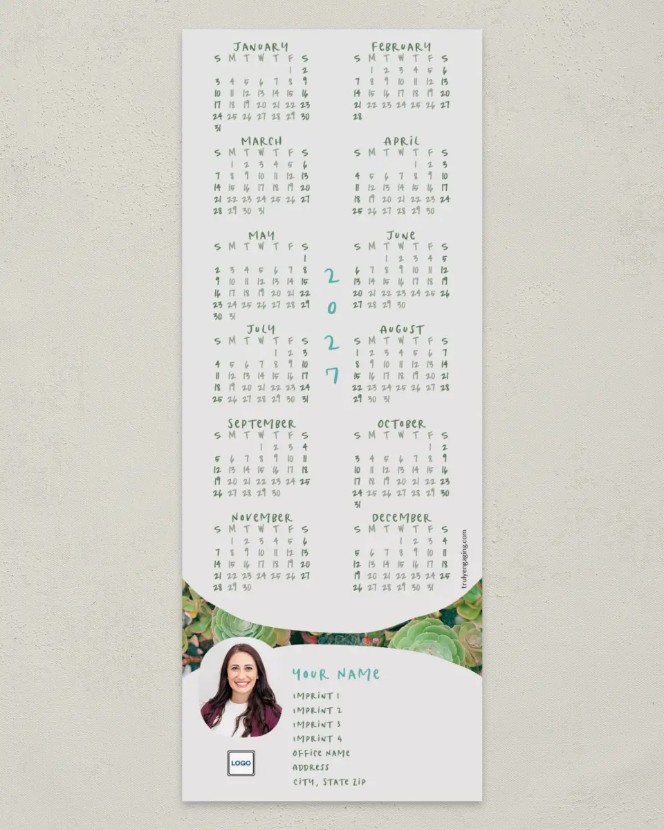 This is a 3½" x 9" Calendar MagnetCard called Abundant Succulent printed in full color