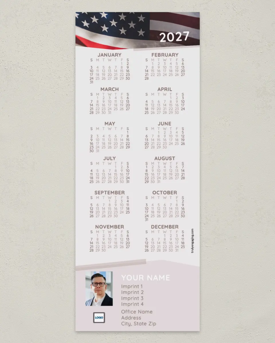 This is a 3½" x 9" Calendar MagnetCard called Angular Flag printed in full color