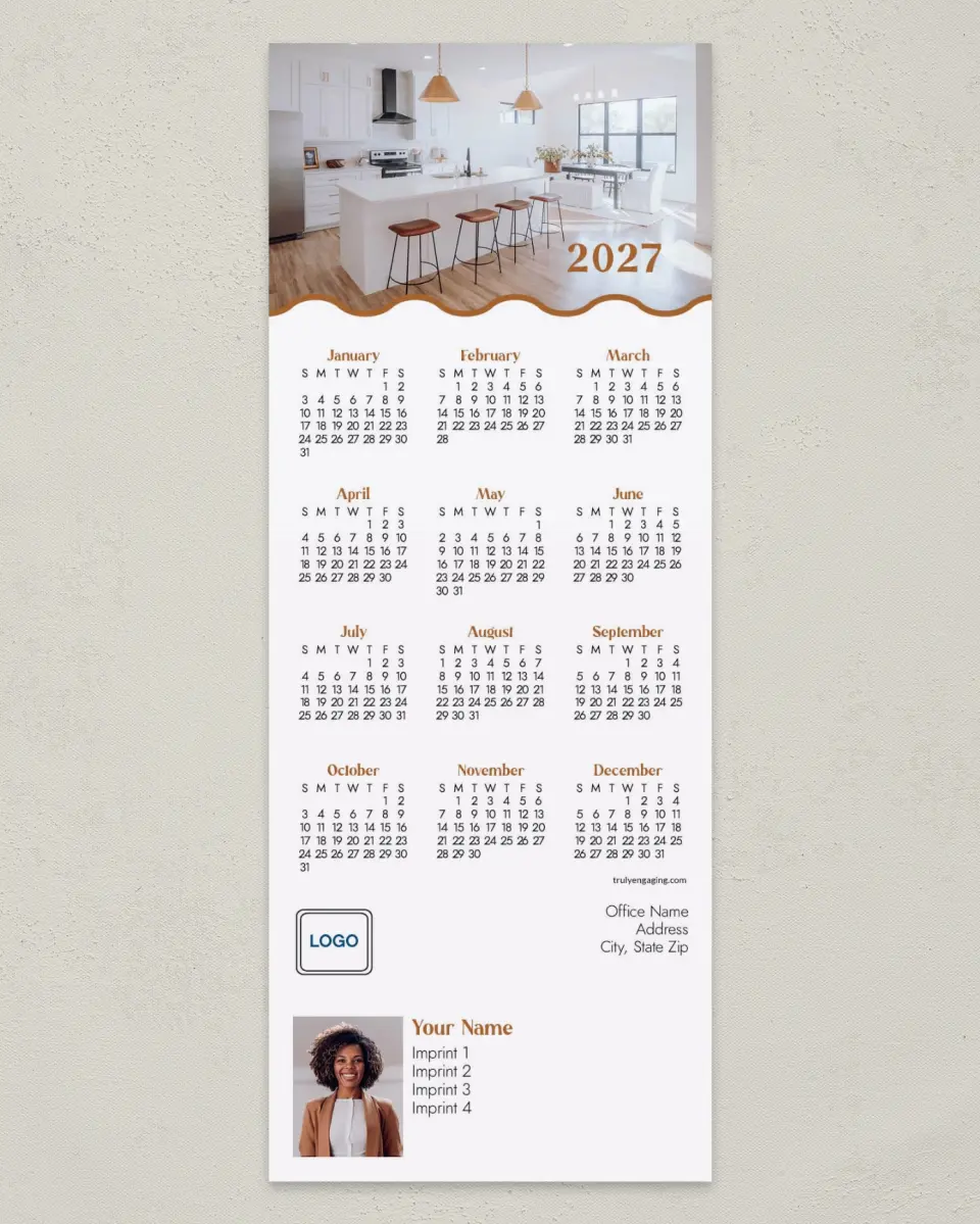 This is a 3½" x 9" Calendar MagnetCard called Wavy Kitchen printed in full color