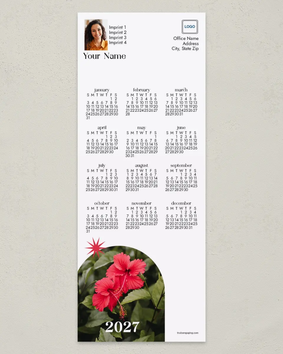This is a 3½" x 9" Calendar MagnetCard called Hibiscus Arch printed in full color