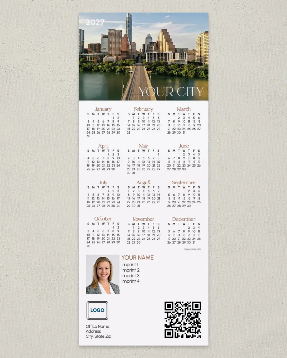 This is a 3½" x 9" Calendar MagnetCard called Tailored Skyline printed in full color