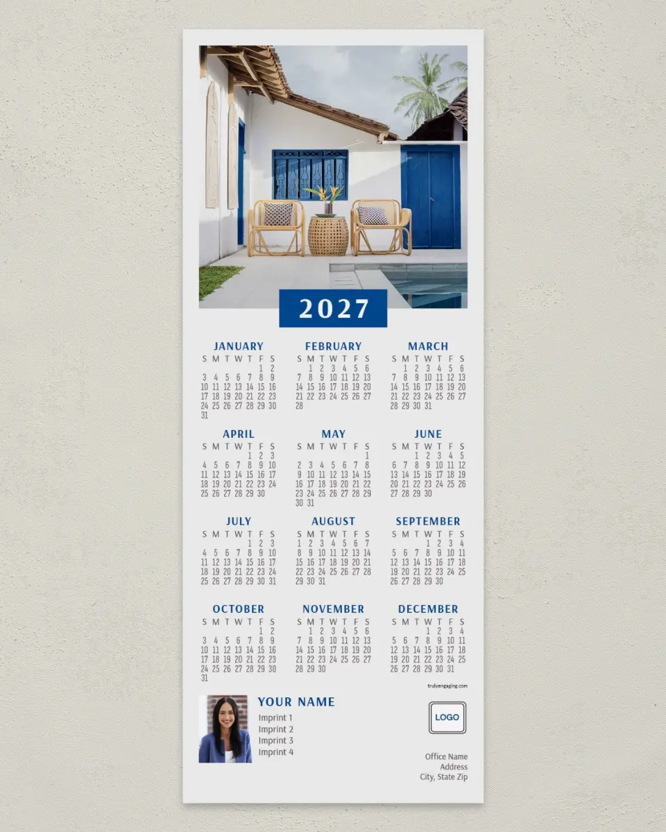 This is a 3½" x 9" Calendar MagnetCard called Poolside Oasis printed in full color