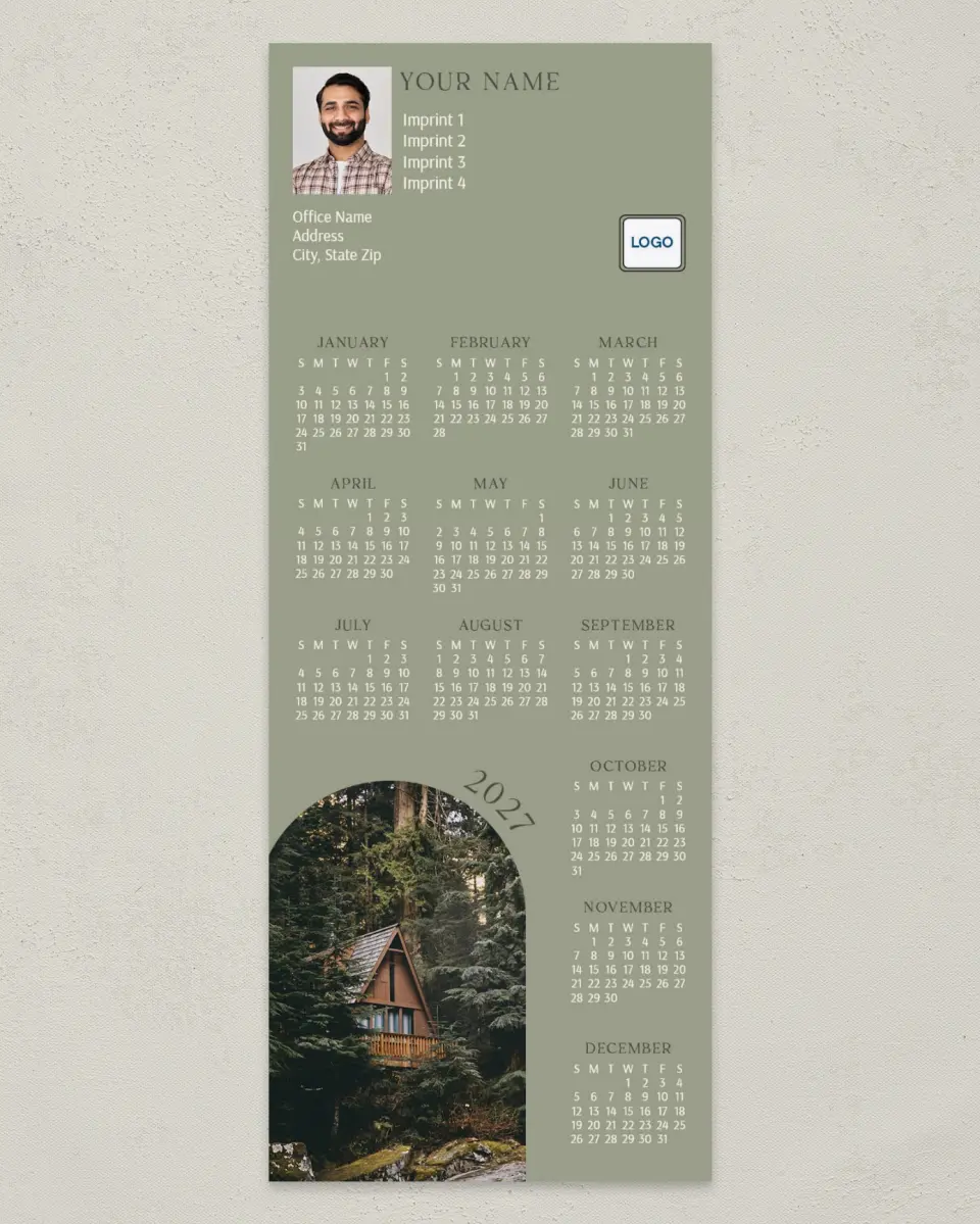 This is a 3½" x 9" Calendar MagnetCard called Cozy Cabin printed in full color