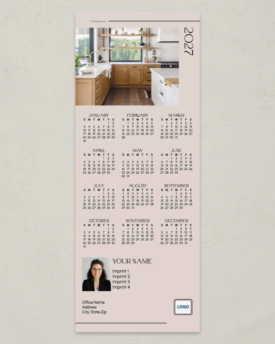 This is a 3½" x 9" Calendar MagnetCard called Sleek Spaces printed in full color