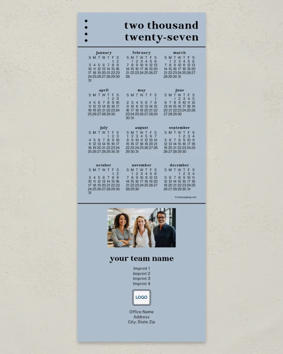 This is a 3½" x 9" Calendar MagnetCard called Serenity Slate printed in full color