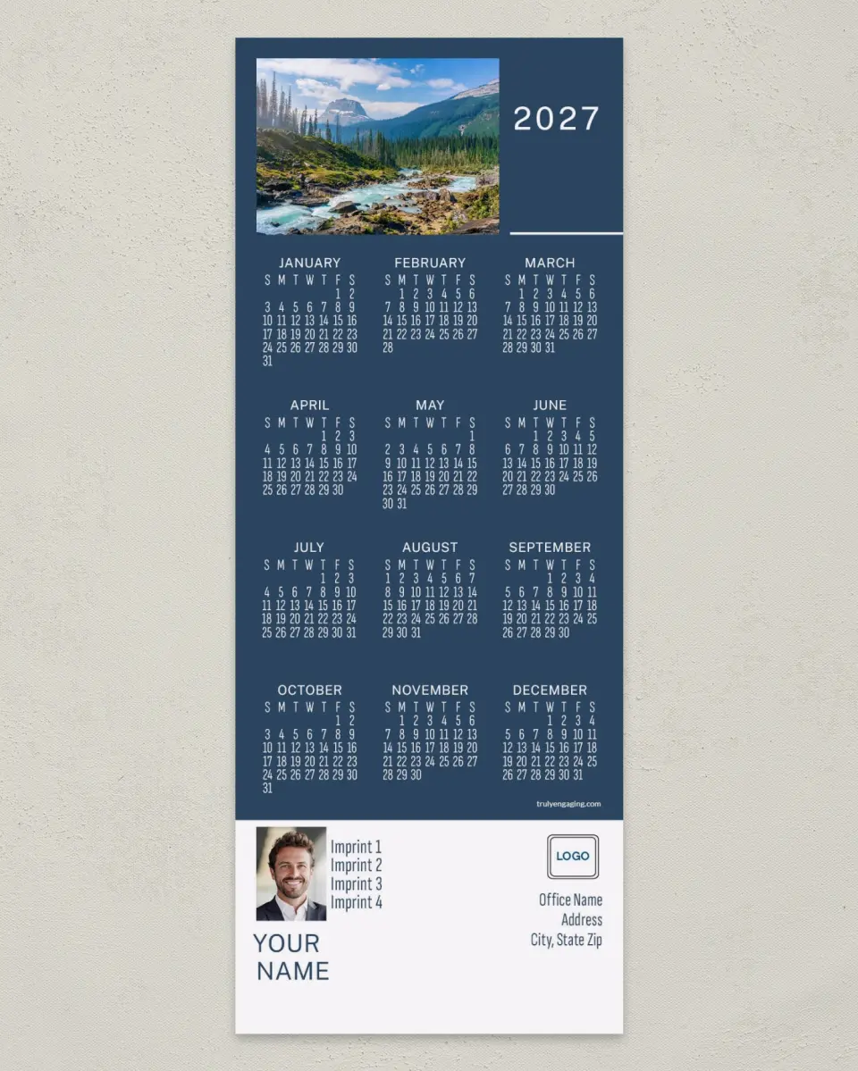 This is a 3½" x 9" Calendar MagnetCard called Tranquil Falls printed in full color