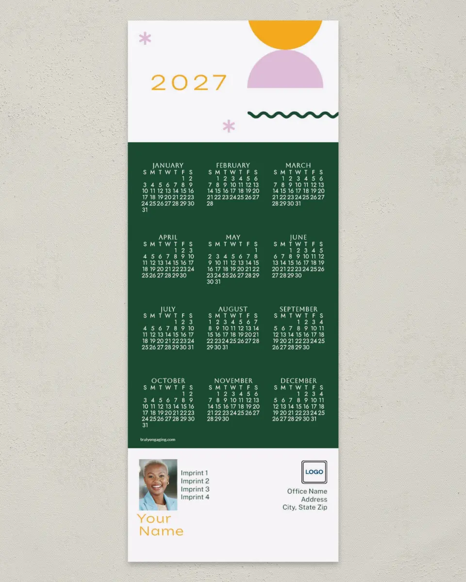 This is a 3½" x 9" Calendar MagnetCard called Vibrant Dots printed in full color