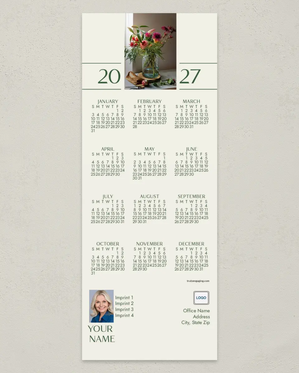 This is a 3½" x 9" Calendar MagnetCard called Garden Party printed in full color