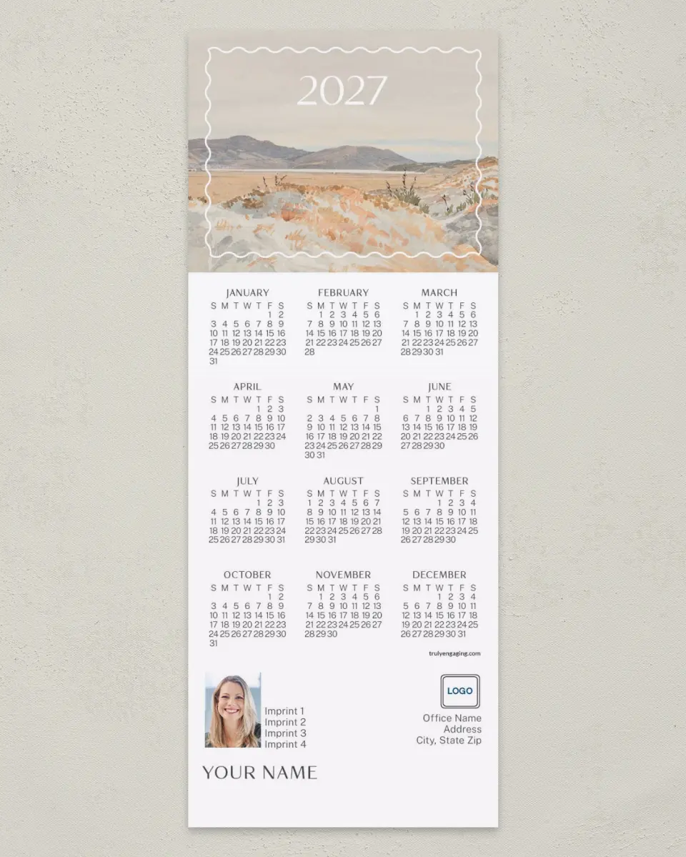 This is a 3½" x 9" Calendar MagnetCard called Desert Sands printed in full color
