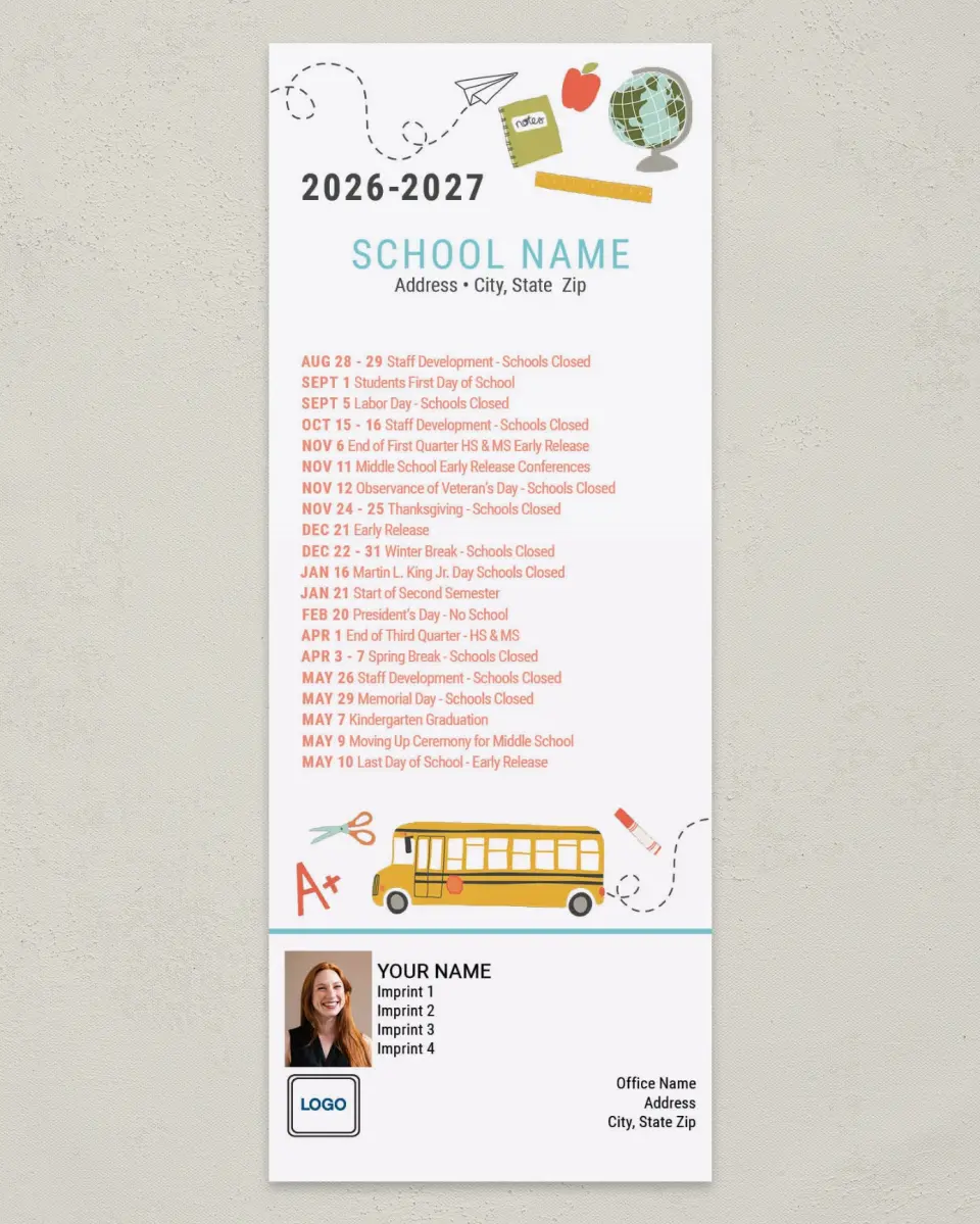 This is a 3½" x 9" Calendar MagnetCard called Crayons and Calculators printed in full color