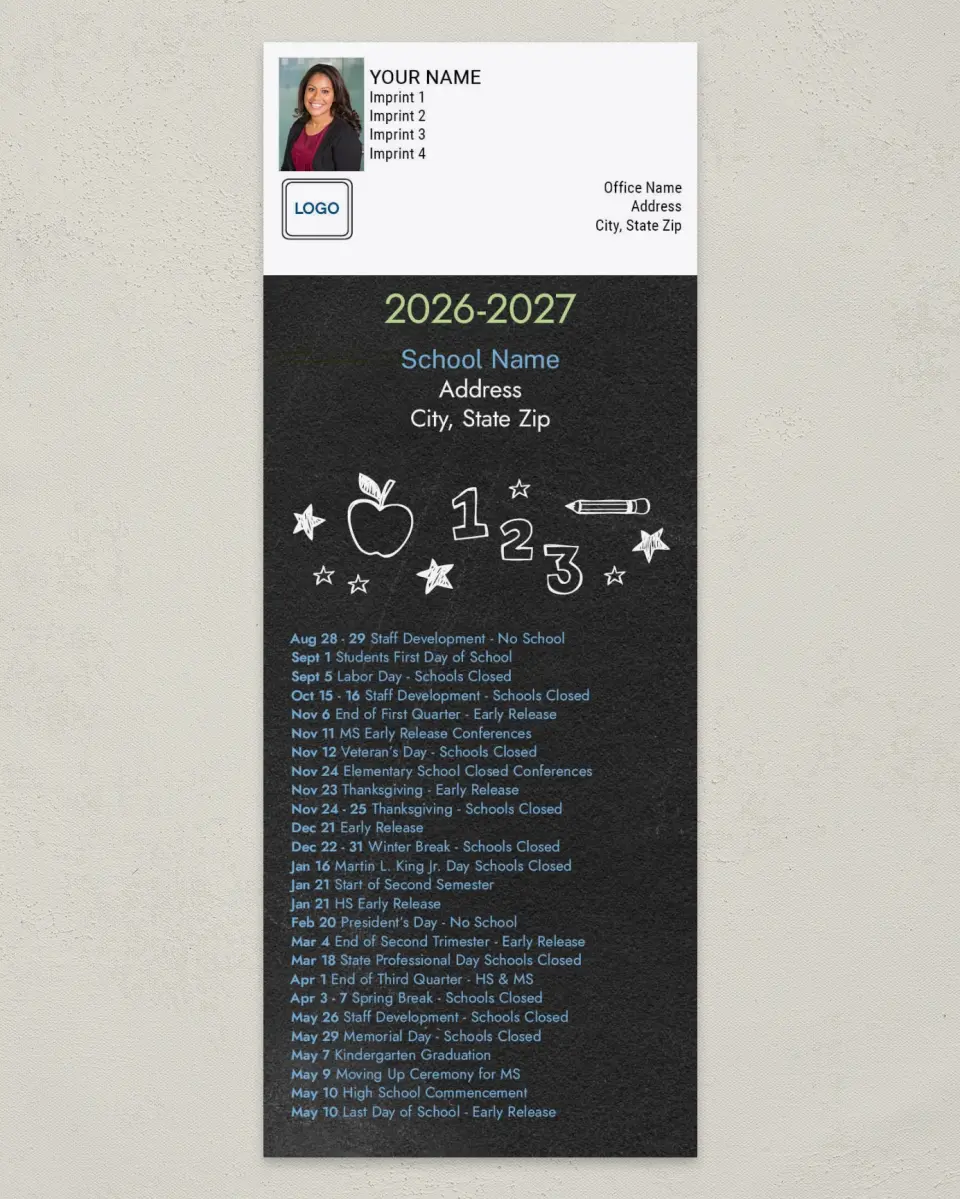 This is a 3½" x 9" Calendar MagnetCard called Back to the Chalkboard printed in full color