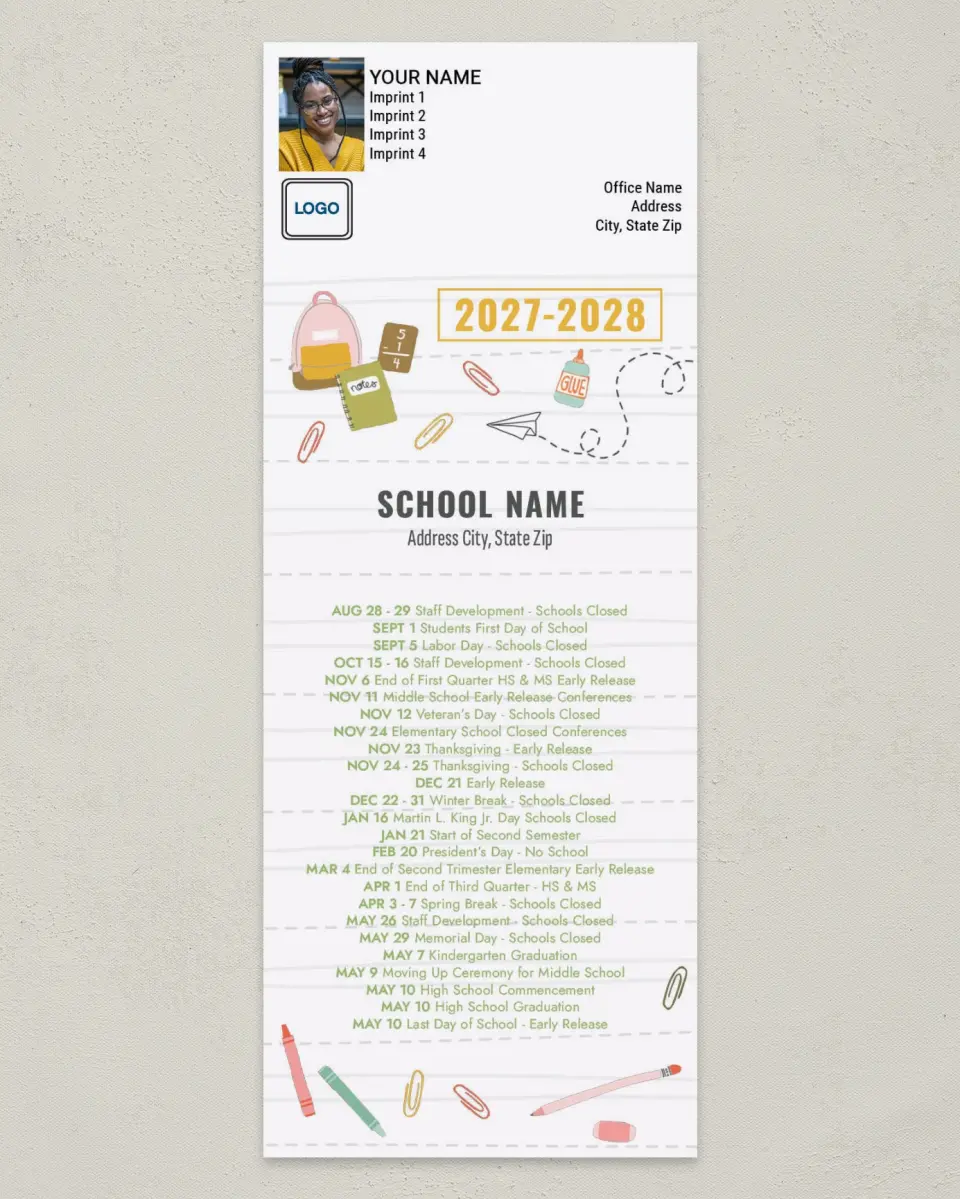 This is a 3½" x 9" Calendar MagnetCard called A+ Agenda printed in full color