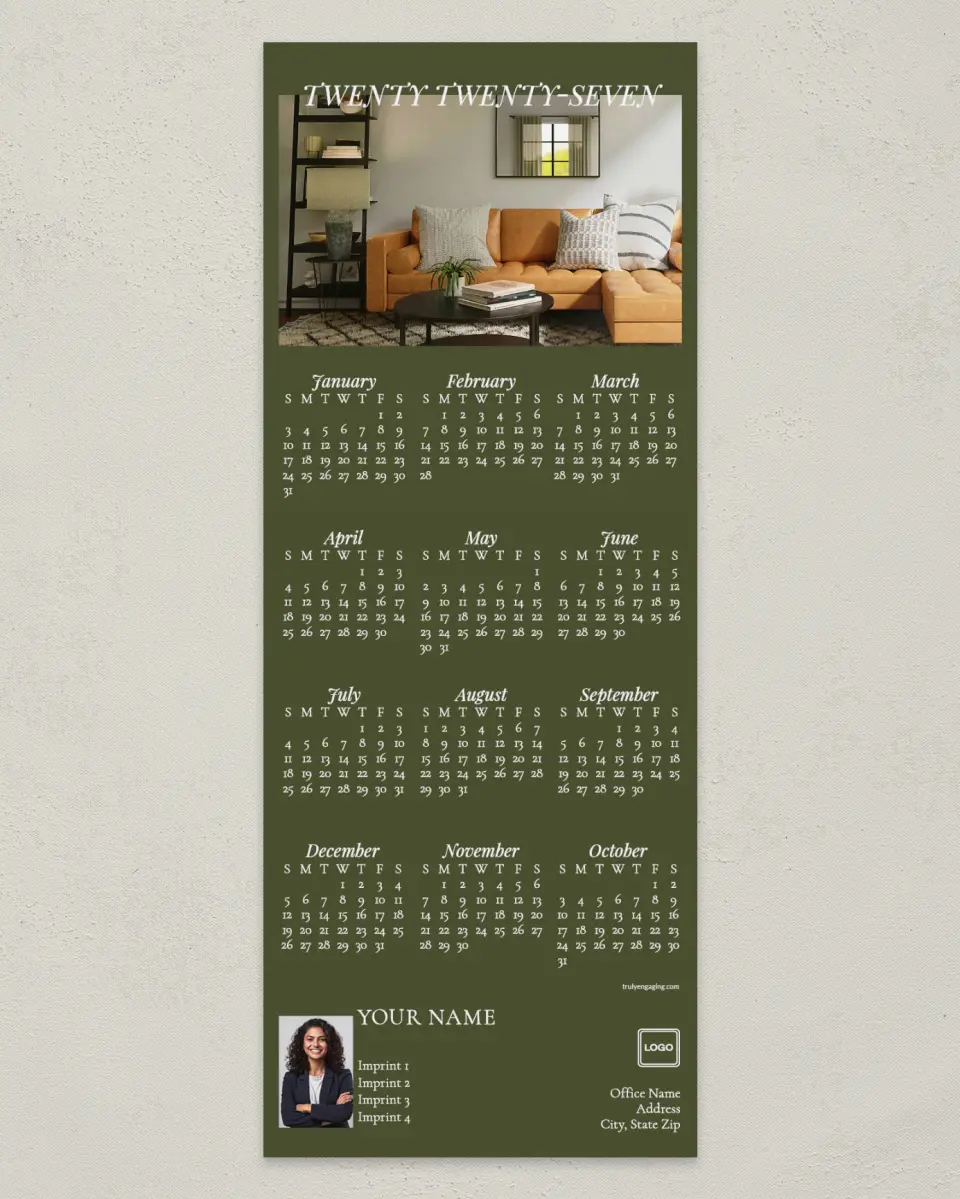 This is a 3½" x 9" Calendar MagnetCard called Sage Living printed in full color