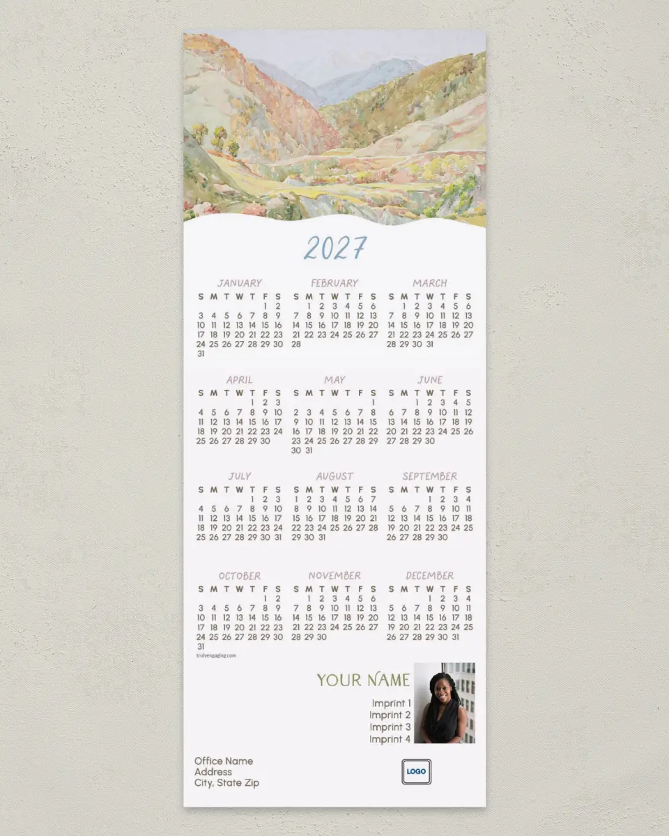 This is a 3½" x 9" Calendar MagnetCard called Over the Peaks printed in full color