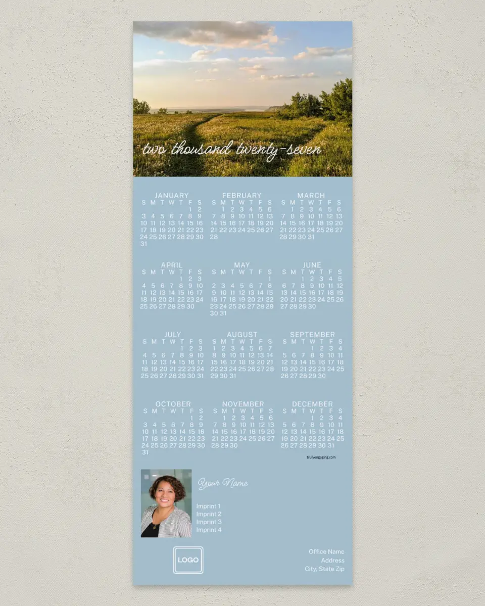 This is a 3½" x 9" Calendar MagnetCard called Grassy Fields printed in full color