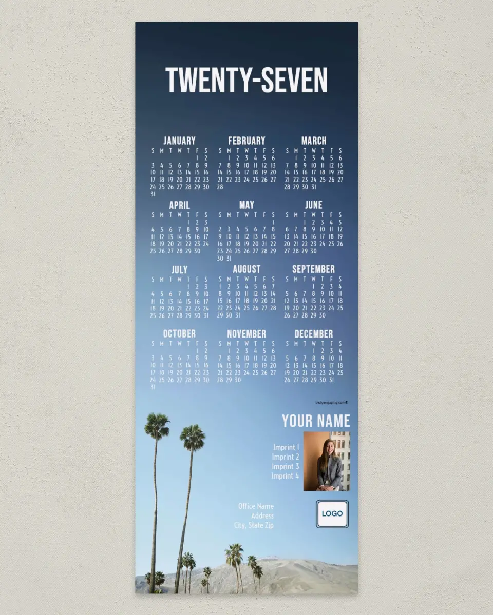 This is a 3½" x 9" Calendar MagnetCard called Desert Trees printed in full color