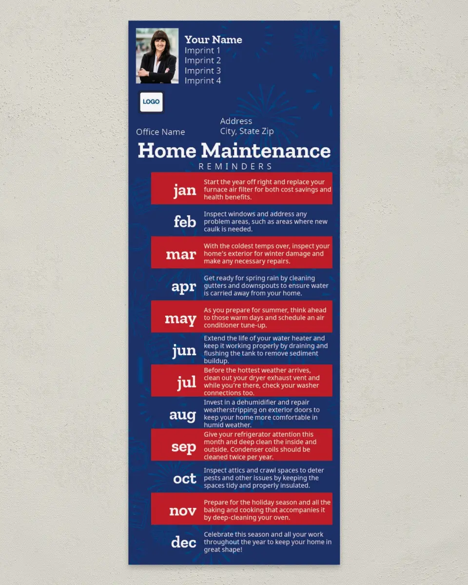 This is a 3½" x 9" Household Tip called Happy Birthday America (Monthly Home Maintenance) printed in full color