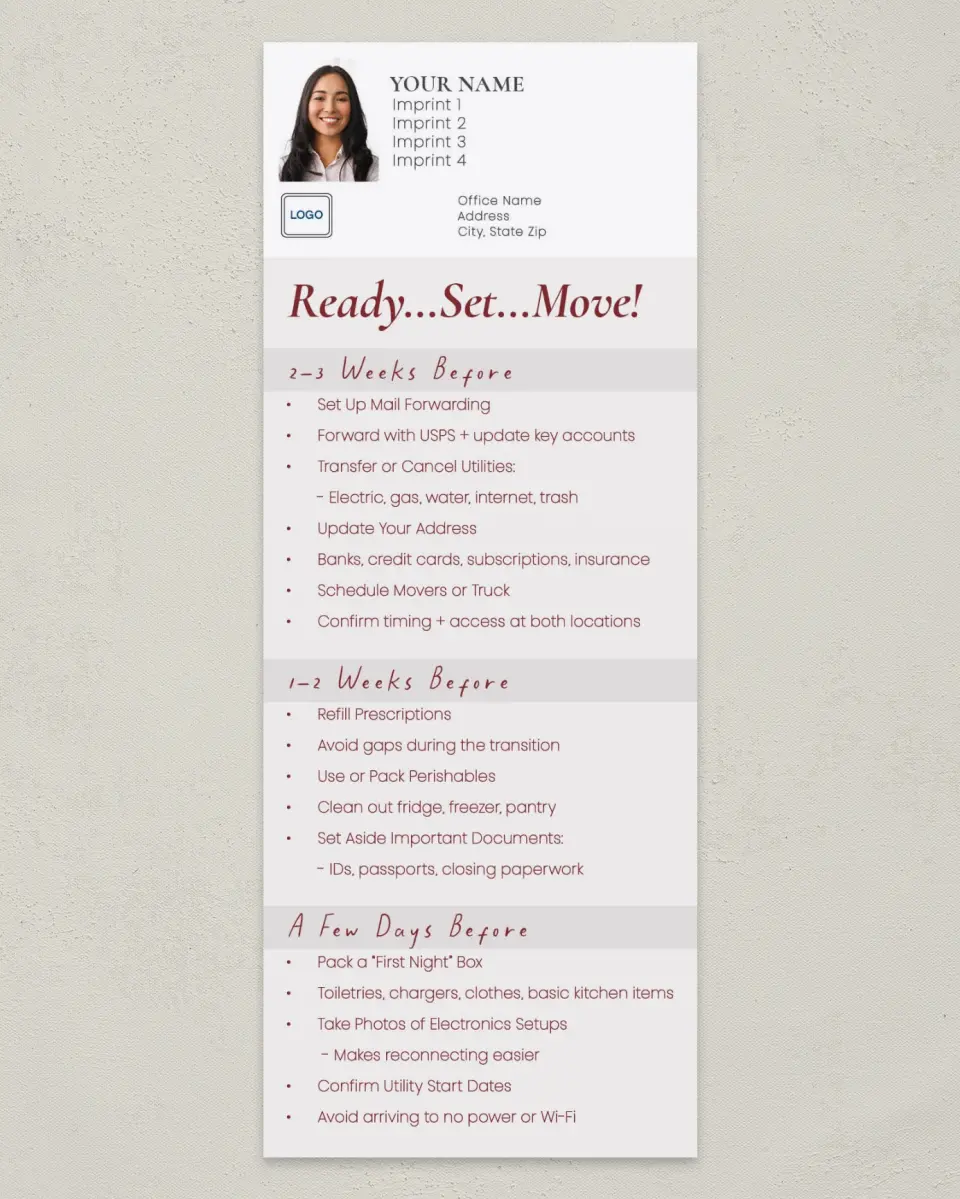 This is a 3½" x 9" Household Tip called Moving Checklist printed in full color