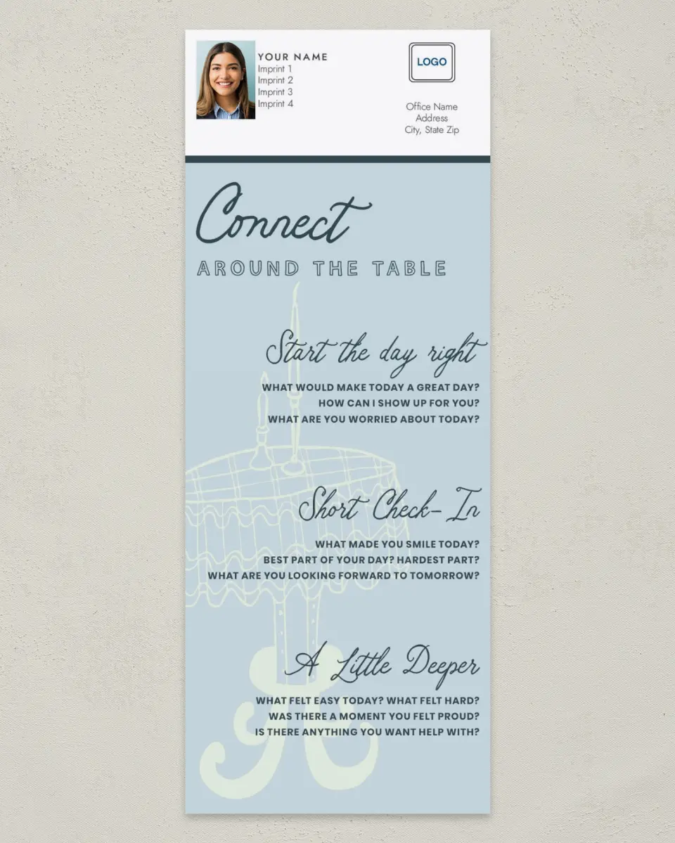 This is a 3½" x 9" Household Tip called Around the Table printed in full color