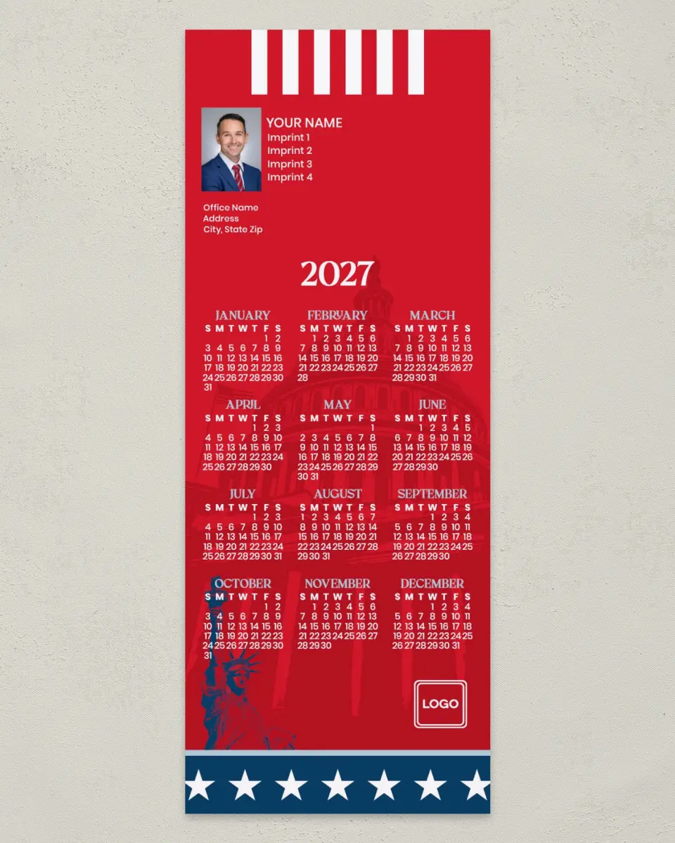 This is a 3½" x 9" Calendar MagnetCard called Stripes & Stars printed in full color