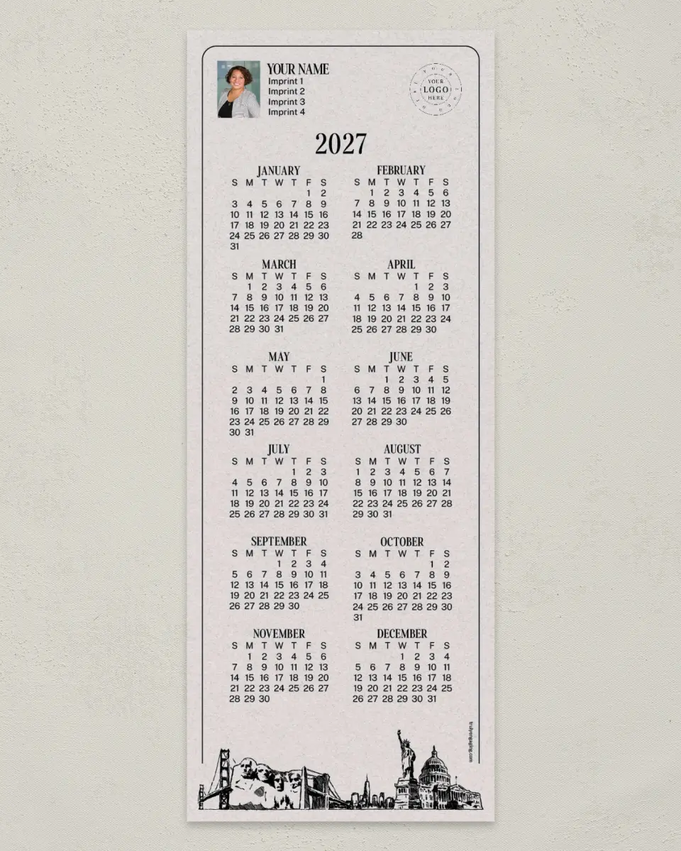 This is a 3½" x 9" Calendar MagnetCard called USA Skylines printed in full color