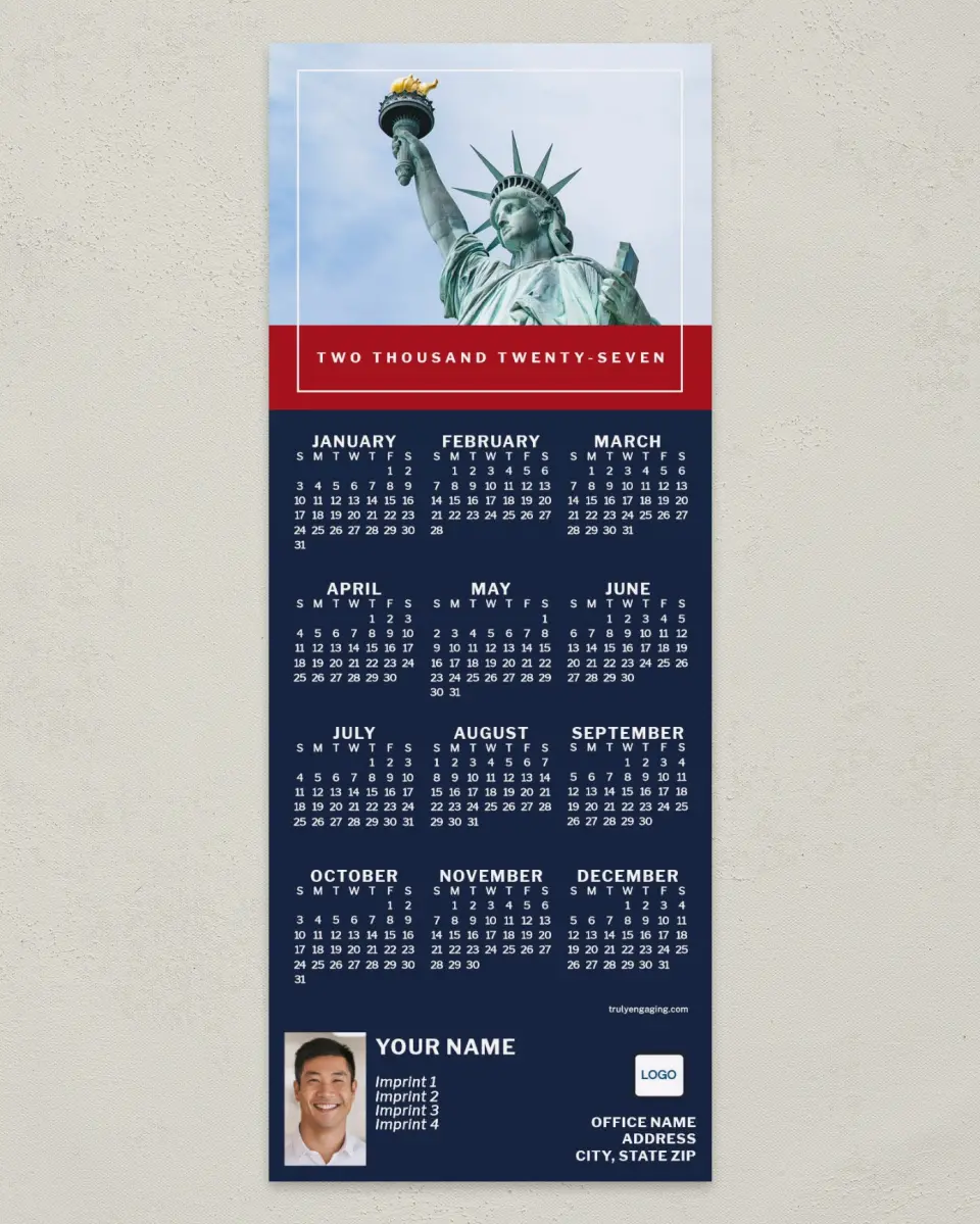 This is a 3½" x 9" Calendar MagnetCard called Lady Liberty printed in full color