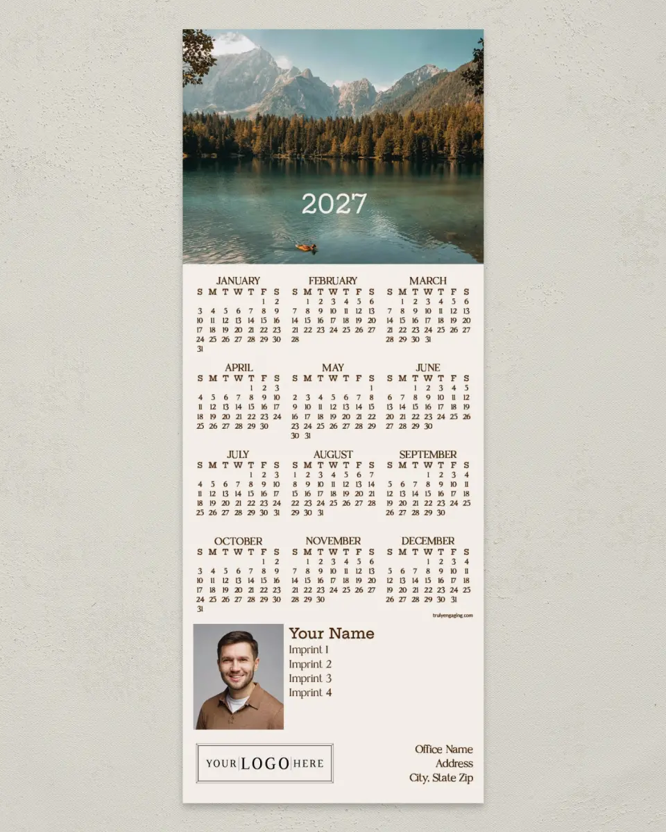 This is a 3½" x 9" Calendar MagnetCard called Majestic Lake printed in full color