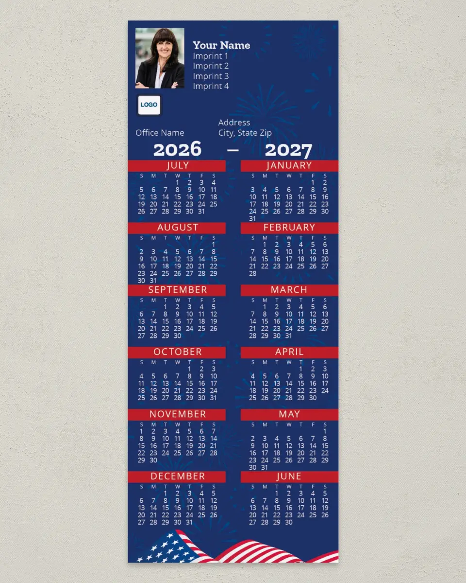 This is a 3½" x 9" July Start called Happy Birthday America printed in full color