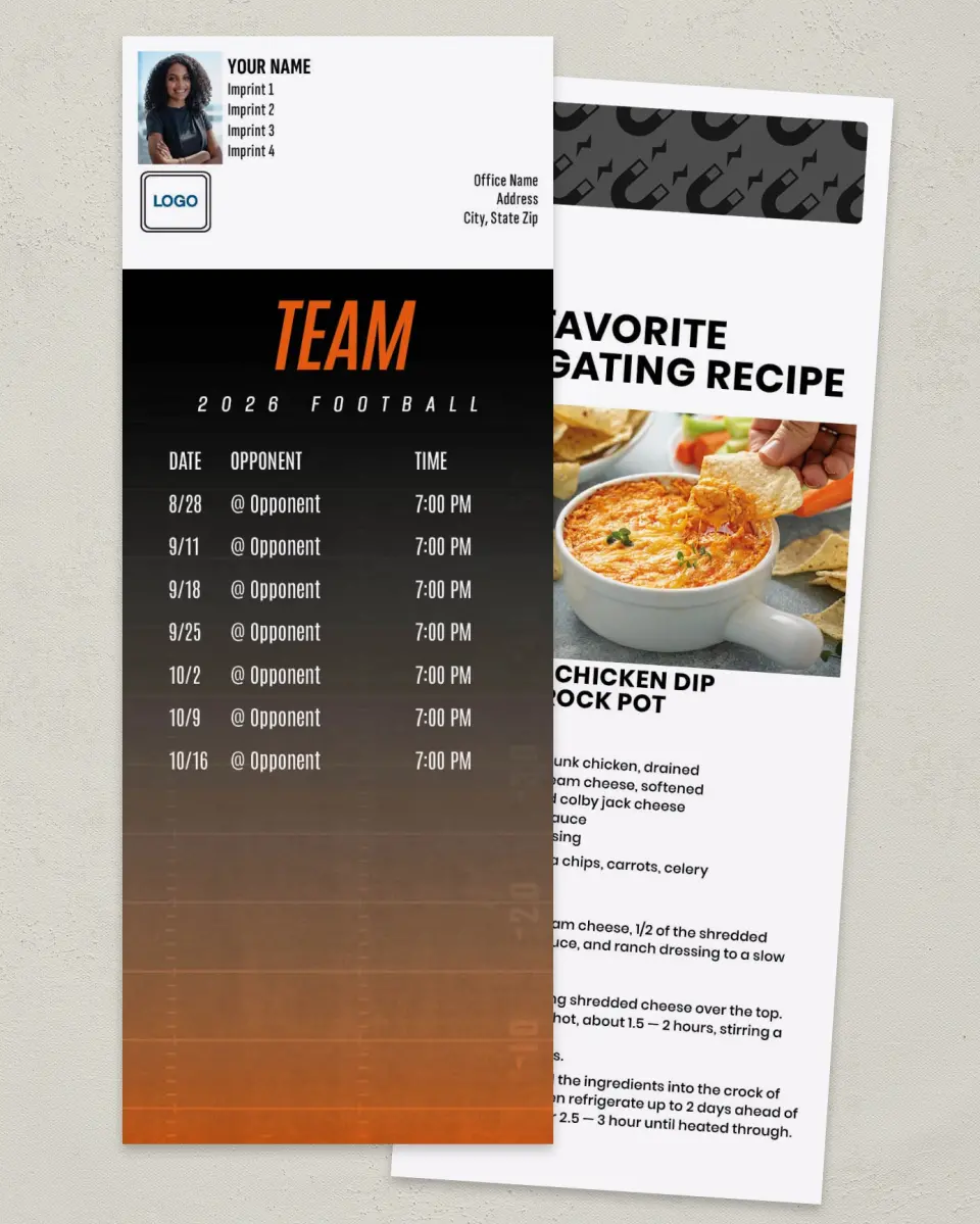 This is a 3½" x 9" Football Schedule Magnet called Custom Football Schedule printed in full color