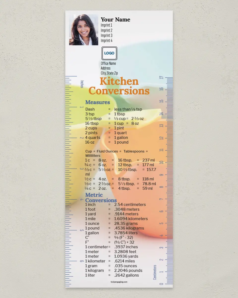This is a 3½" x 9" Kitchen Conversion called Kitchen Measurements & Metric Conversion printed in full color