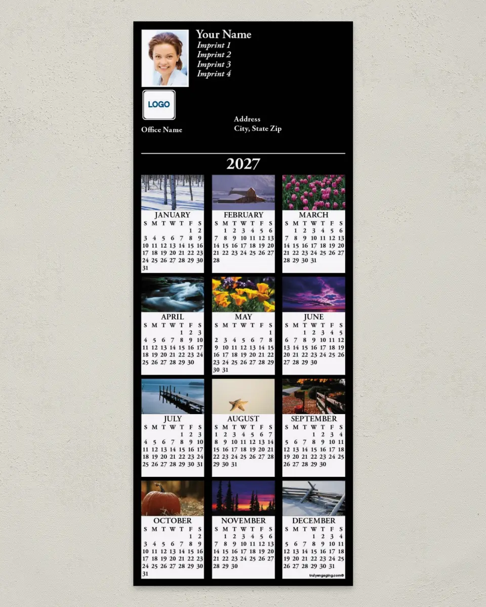 This is a 3½" x 9" Calendar MagnetCard called Seasonal Photos printed in full color