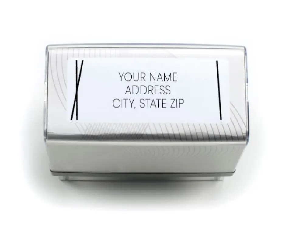 This is a 13/16" x 2 3/16" Self-Inking Stamp called Forever Mine printed in full color