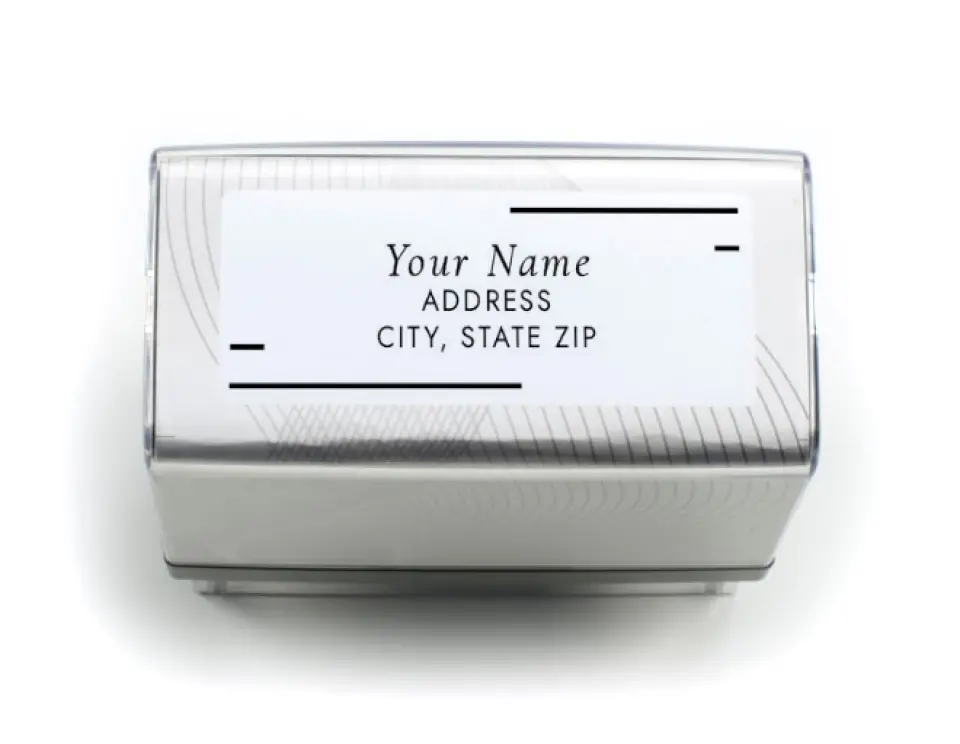 This is a 13/16" x 2 3/16" Self-Inking Stamp called Glowing Tracks printed in full color
