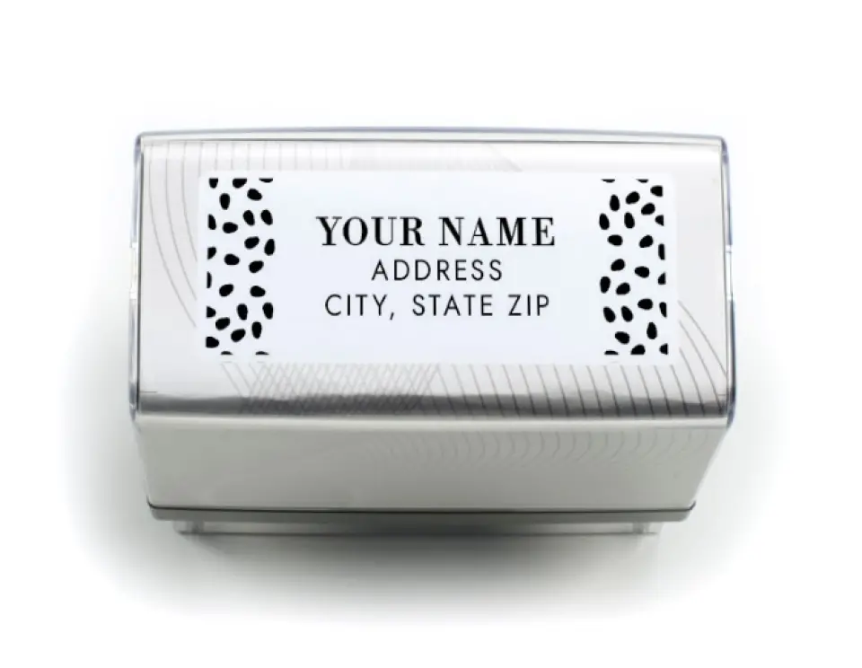 This is a 13/16" x 2 3/16" Self-Inking Stamp called Gilded Laurels printed in full color