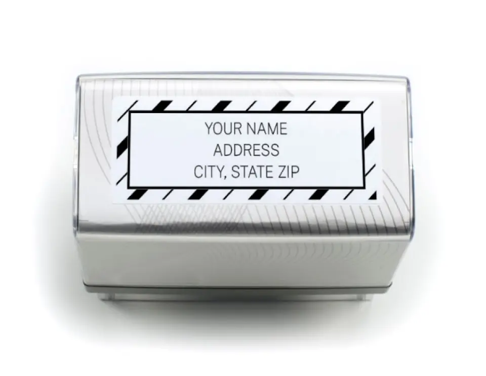 This is a 13/16" x 2 3/16" Self-Inking Stamp called Lustrous Lines printed in full color